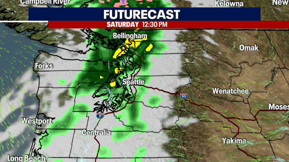 A map showing the rain Futurecast for Saturday afternoon.