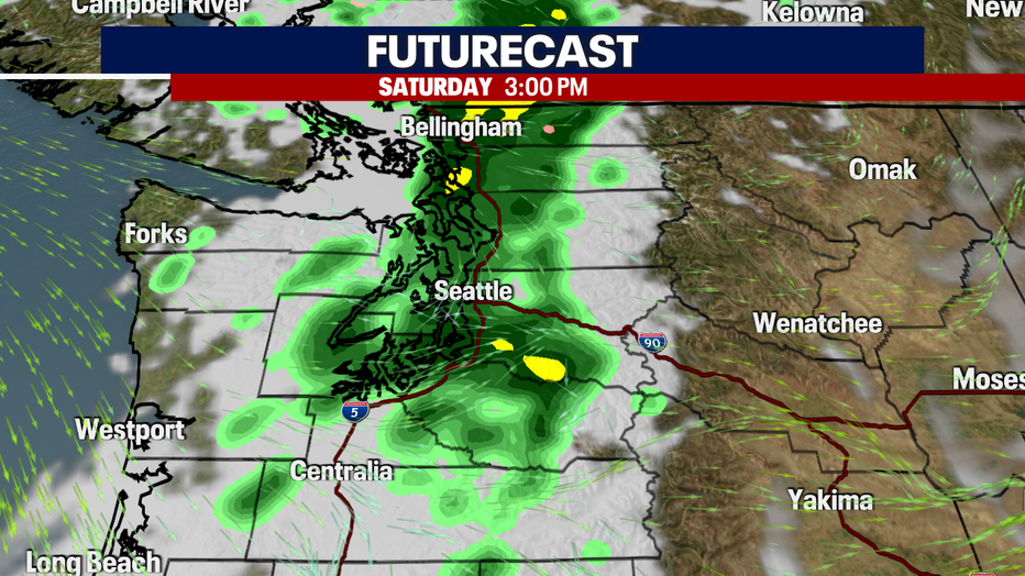 A map showing the rain Futurecast for Saturday afternoon.