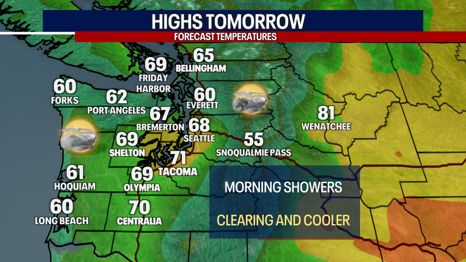 Forecast high temperatures around Western Washington.
