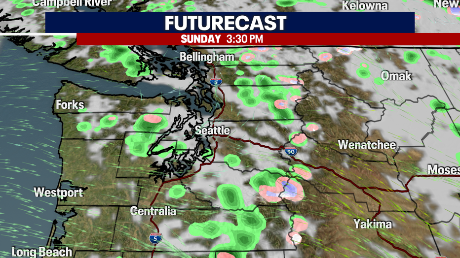 Scattered showers continue on Sunday.