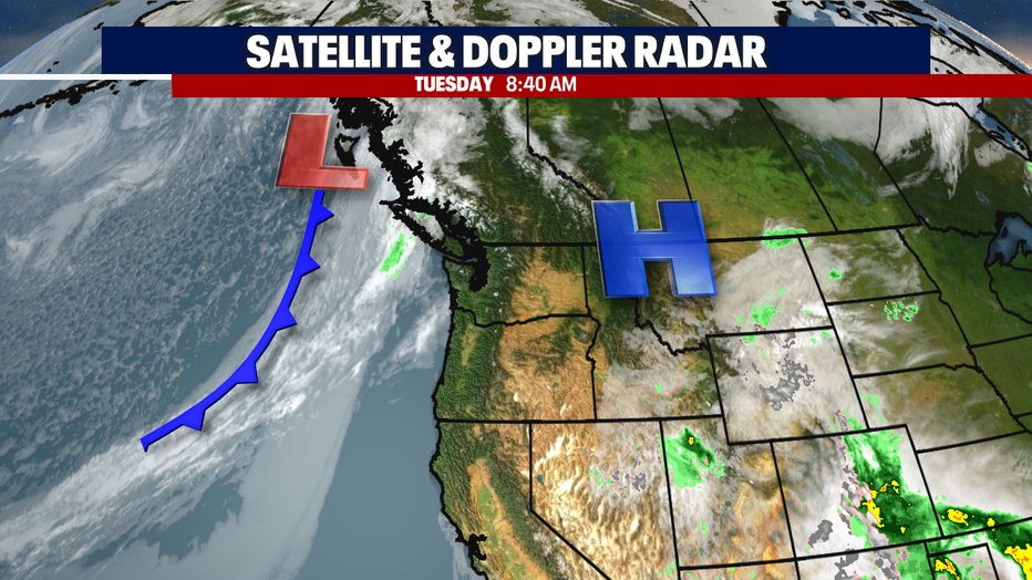 A map showing the satellite view of the Pacific Northwest