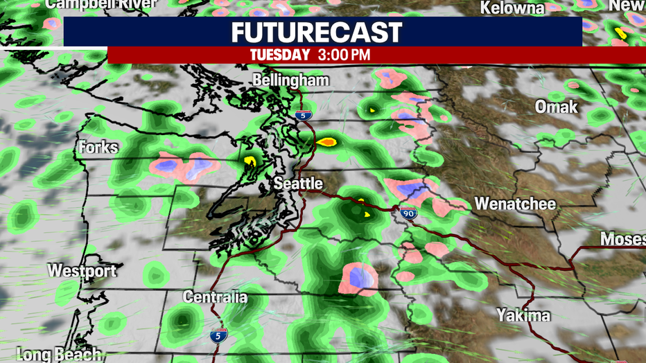 A map showing the futurecast rain Tuesday afternoon.