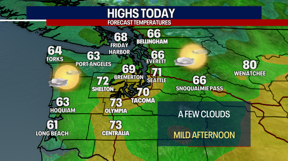 High-level clouds and dry weather are on tap for Seattle Friday afternoon.