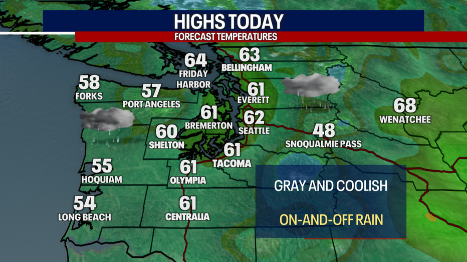 Below-average temperatures and cloudy weather can be expected in Seattle on Sunday.