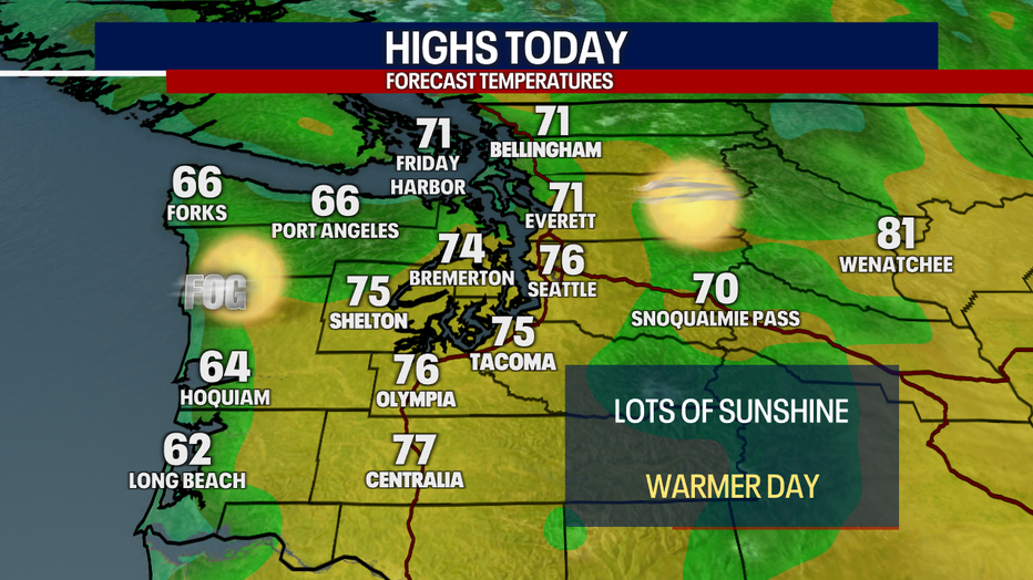 Warmer-than-average weather is predicted in Seattle on Saturday.