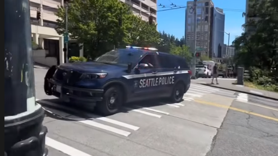 police cruiser blocks seattle street photo