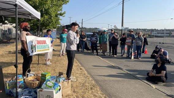 Community rallies outside ICE detention facility in Tacoma, WA