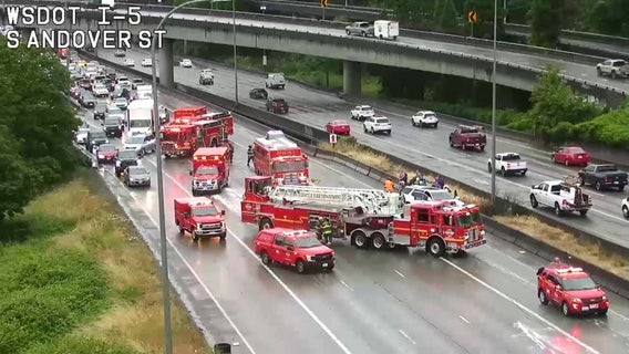 4-car crash causes mile-long backup on I-5 in South Seattle
