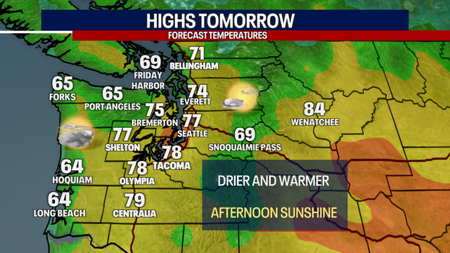 Seattle weather: Monday Morning Clouds with Afternoon Sunshine