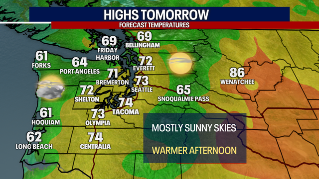 Seattle weather: Mostly sunny Tuesday with highs in the 70s