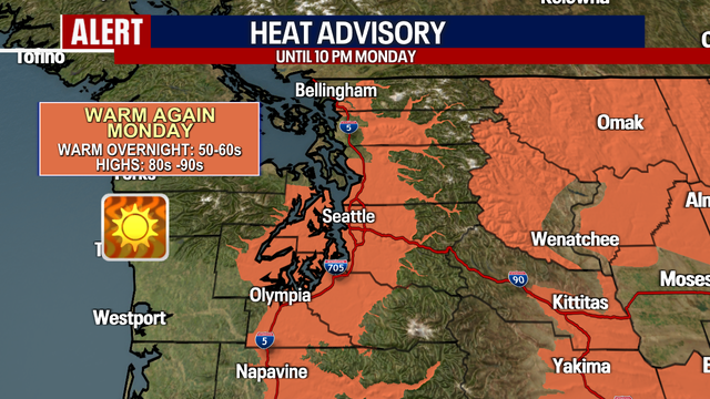 Seattle Weather: Heat Advisory continues Monday, highs in the 80s again
