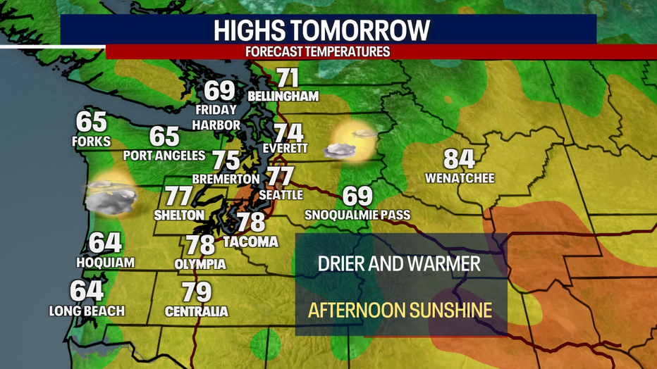 Forecast high temperatures for Monday.