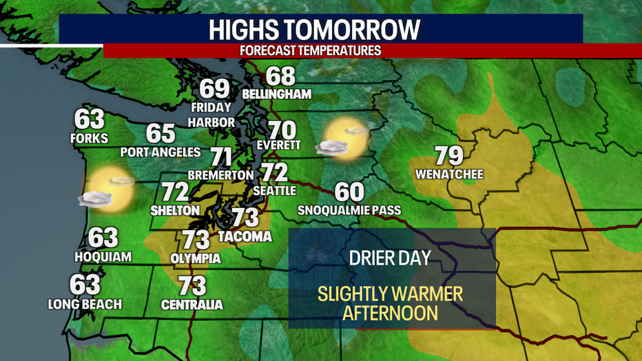 Forecast highs around Western Washington on Sunday.