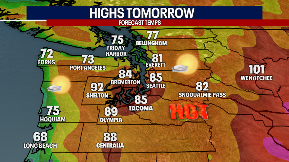 Hotter-than-normal weather continues into Monday in Seattle.