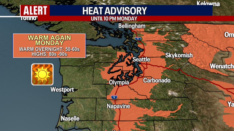 Due to the higher-than-normal weather, a Heat Advisory is posted for the Seattle area.