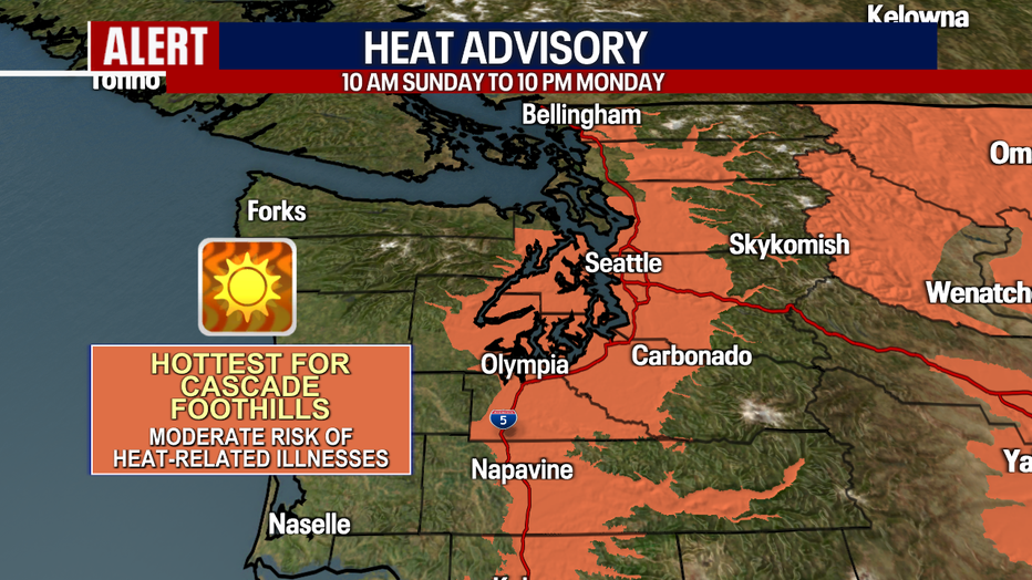 Due to hot weather, a Heat Advisory is posted for Seattle.