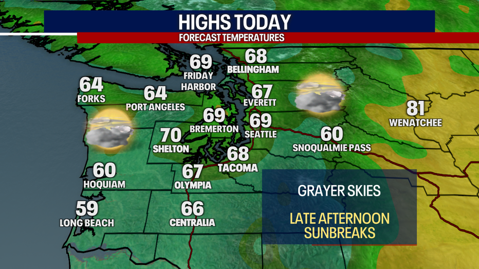 Cloudy weather Wednesday morning will give way to late afternoon sunshine in Seattle.