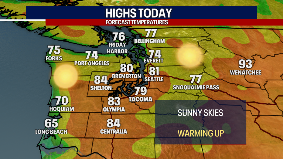 Temperatures will spike in the low 80s on Saturday afternoon in Seattle.