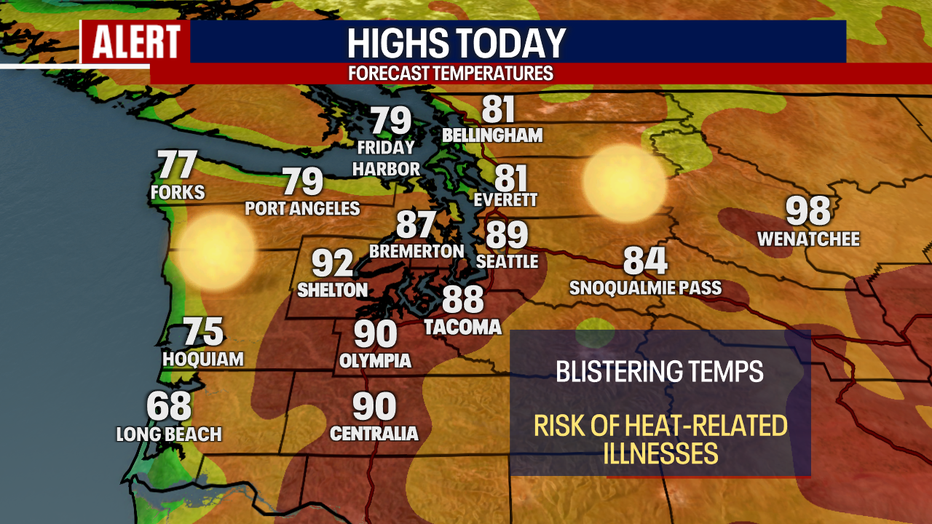 Dry, hot weather is predicted on Sunday in Seattle.