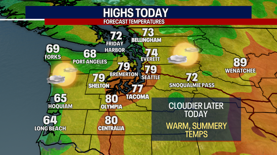 Warmer-than-normal weather is predicted in Seattle on Tuesday.