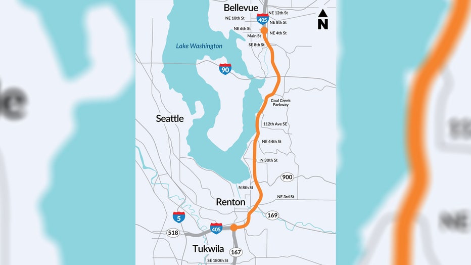 Northbound I-405 between Renton and Bellevue will be closed this weekend, and officials are warning travelers to expect delays and seek alternative routes. According to the Washington State Department of Transportation (WSDOT), all northbound lanes of Interstate 405 will be closed from North Southport Drive/Sunset Boulevard Northeast to Coal Creek Parkway Southeast beginning Friday night. Keep reading for the full closure schedule and the reasoning behind the closure. How long will I-405 be closed in WA this weekend? According to WSDOT, northbound I-405 will be closed beginning at 11:30 p.m. Friday, June 13, to 4 a.m. Monday, June 16. A signed detour will be in place. Additional northbound on- and off-ramps will also be closed: - Sunset Boulevard Northeast on-ramp to northbound I-405 - Northeast 30th Street on- and off-ramps (Exit 6) - Northeast 44th Street on- and off-ramps (Exit 7) - Lake Washington Boulevard Southeast on- and off-ramps (Exit 8) - Coal Creek Parkway Southeast off-ramp (Exit 10) WSDOT is advising drivers to use alternative routes, travel during off-peak hours and plan ahead.
