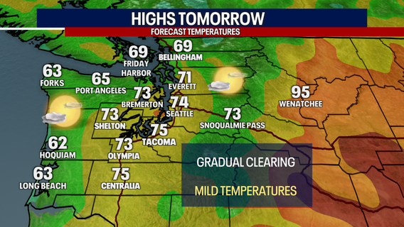 Seattle weather: Increasing sunshine Saturday, highs in the 70s