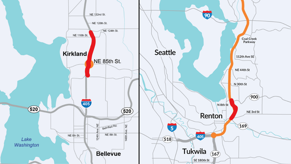 Southbound I-405 closed in Kirkland, northbound I-405 closed in Renton this weekend