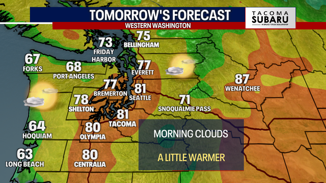 Seattle weather: Warming up Tuesday, highs in the low 80s