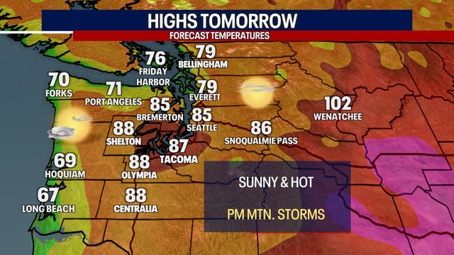 Seattle weather: Warmest day Wednesday, mountain storms possible