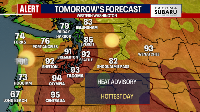 Seattle weather: Heat Advisory through Wednesday, highs in the 90s