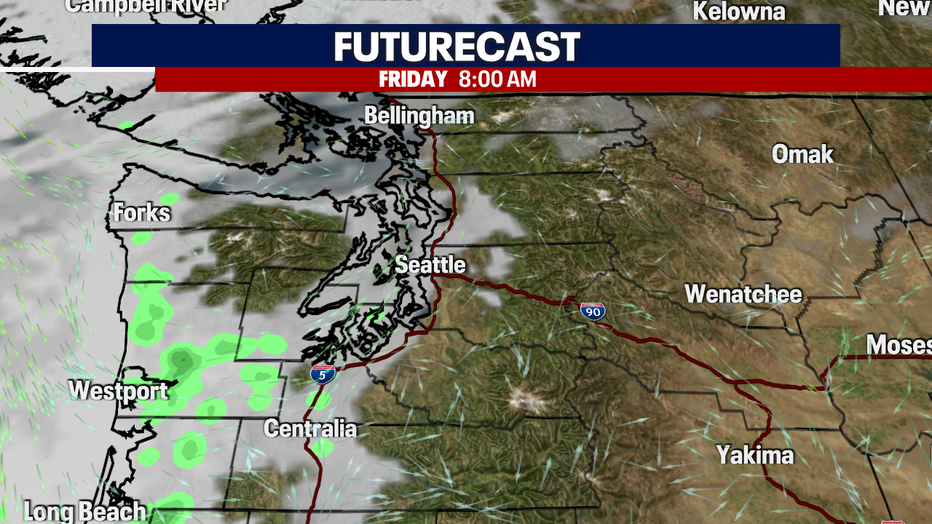 A map showing the forecasted clouds on Friday morning.