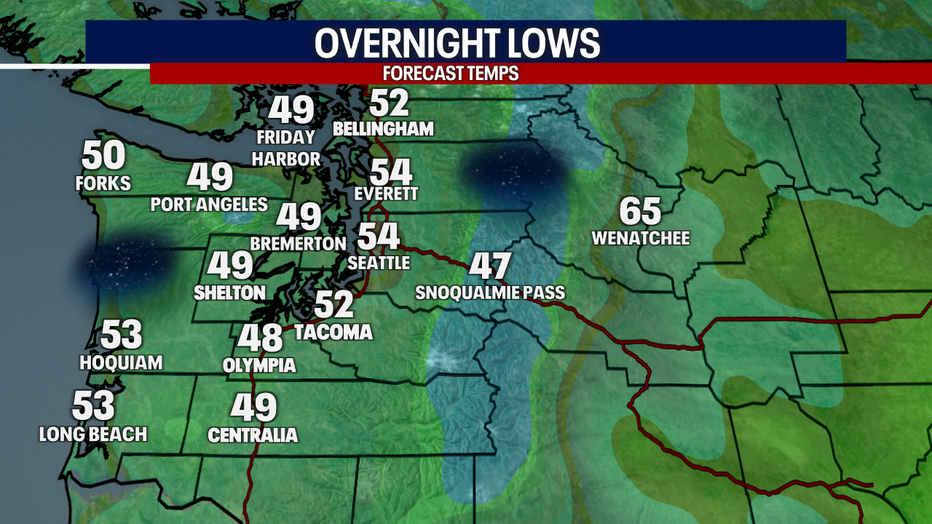 Overnight low temperatures for Western Washington.