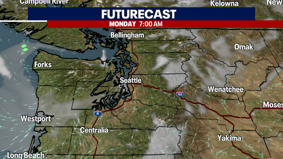 Less morning clouds on Monday with more afternoon sunshine.