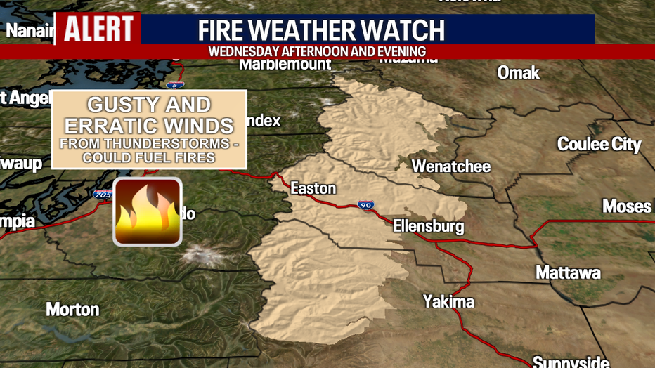 Stormy and dangerous winds are predicted in central Washington on Wednesday.