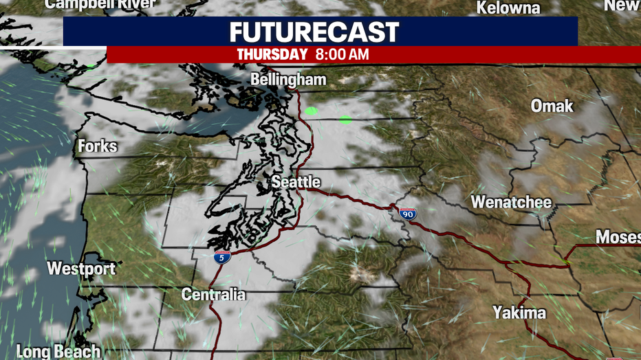 A maps showing the forecast cloud cover Thursday morning.