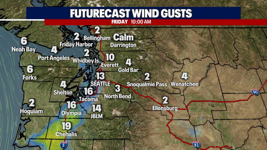Forecast winds around the region.