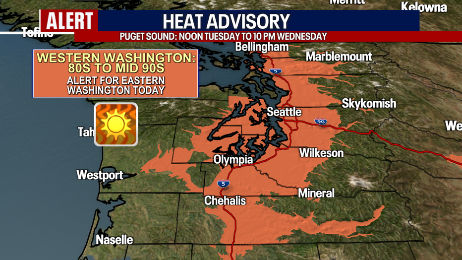 Due to the hot weather, there's a Heat Advisory posted for Seattle for Tuesday and Wednesday.