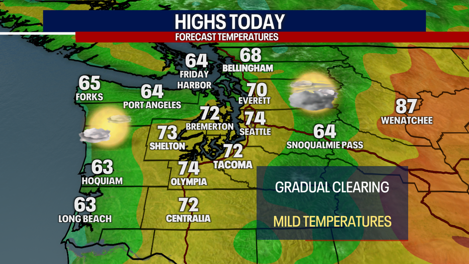 Glimpses of sunshine are possible late Saturday afternoon after murky weather in the morning in Seattle.