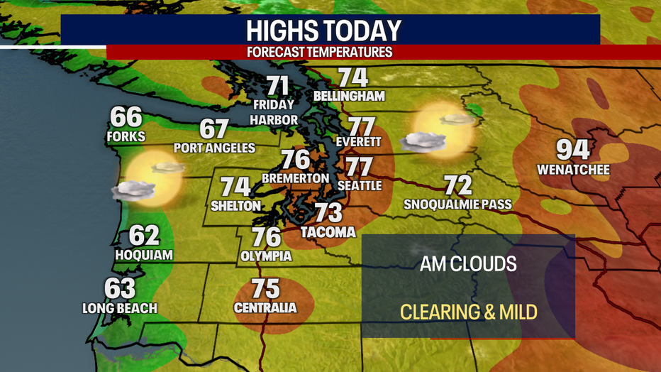 People in Seattle can expect dry weather with highs in the 70s on Thursday.