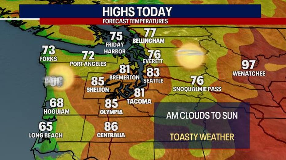 Toasty and sunny weather will be ongoing in Seattle on Saturday.