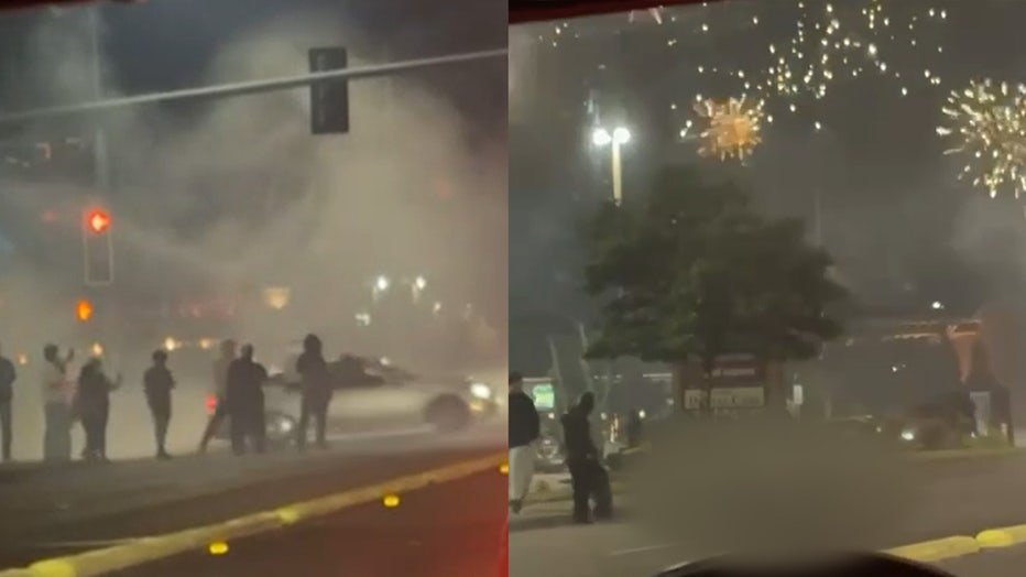 Police in Auburn are investigating a hit-and-run crash that left a young woman in critical condition after an illegal car drifting event on the 4th of July. The Auburn Police Department (APD) sent an alert on social media calling for anyone who captured the incident on camera to submit their footage to help in the investigation. According to the APD, the crash happened at the intersection of Lake Tapps Parkway Southeast and Lakeland Hills Way Southeast on July 4. Authorities say the incident was part of an illegal intersection takeover, drifting event involving a large crowd and multiple people recording videos. Exclusive video submitted to FOX 13 Seattle shows spectators lined up on the crosswalk recording videos and lighting off fireworks in the street with a car drifting in the intersection. The moment police arrived at the scene with their lights flashing, the group of people ran away toward the sidewalk. The driver of the car that was drifting then accelerated from the intersection through dense smoke from burnt rubber and fireworks and crashed into an 18-year-old woman – sending her hurdling over the top of the car. The 18-year-old woman was transported to Harborview Medical Center and remains in critical condition. The APD is asking anyone with information or video of the incident to contact the department at 253-288-7403. This is a developing story. Check back for updates.