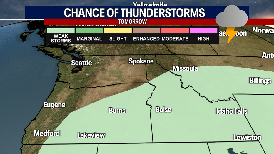 Isolated thunderstorms are possible in Oregon and Idaho for the Fourth of July.