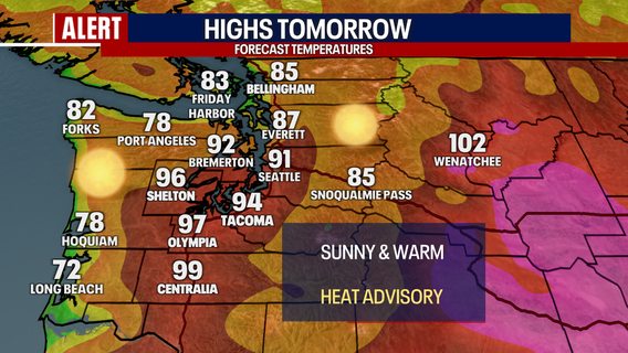 Seattle weather: Heat Advisory continues Tuesday, highs in the 80s and 90s