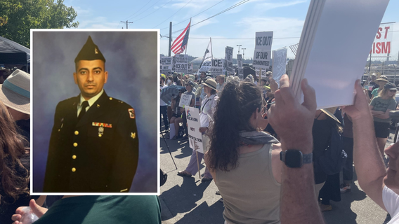 Hundreds rally for disabled veteran outside Tacoma, WA ICE Detention Center