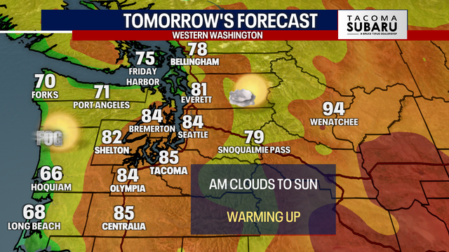 Seattle weather: Warmer afternoon with highs in the 80s and sunshine