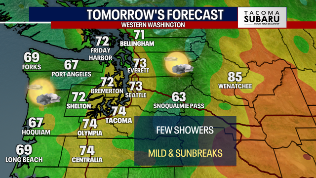 Seattle weather: Few lingering showers Saturday, highs in the mid 70s