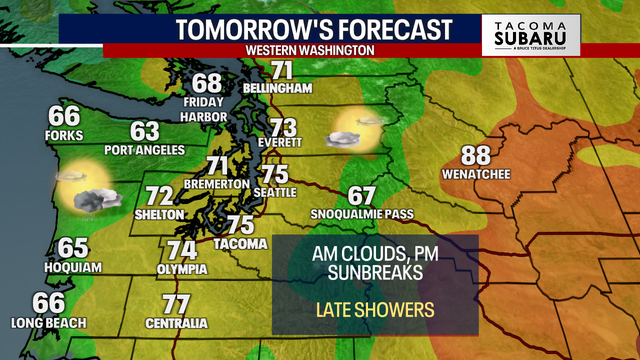 Seattle weather: Increasing clouds and late rain Tuesday