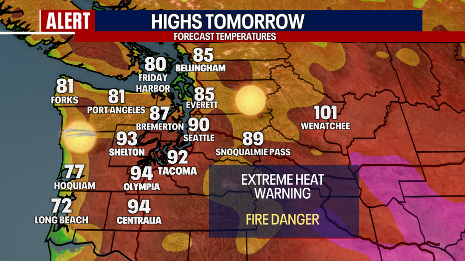 Forecast highs on Sunday afternoon. 