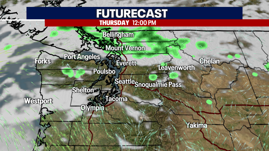 Clouds and showers north