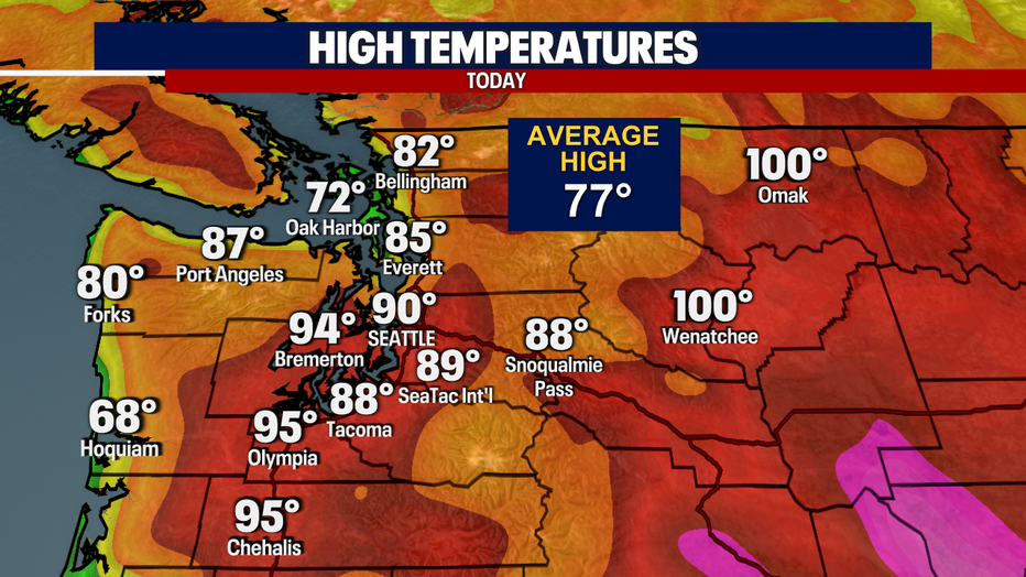 Observed afternoon high temperatures today. 